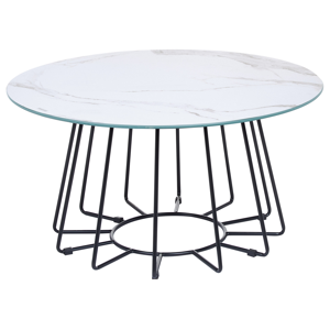 Beliani Coffee Table White Tabletop Metal Base Marble Finish Glamorous Design  Material:Tempered Glass Size:x40x80