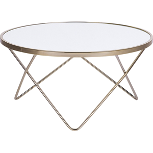 Beliani Coffee Table White Tempered Glass Top Gold Metal Hairpin Legs Round Shape Material:Tempered Glass Size:x40x80