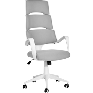 Beliani Office Chair White and Grey Fabric Swivel Desk Computer Adjustable Seat Reclining Backrest Material:Polyester Size:52x118-128x66