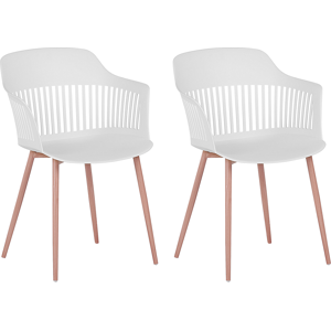 Beliani Set of 2 Dining Chairs White Synthetic Material Metal Legs Open Work Backrest Modern Living Room Material:Synthetic Material Size:54x81x57