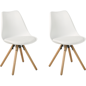 Beliani Set of 2 Dining Chairs White Faux Leather Seat Sleek Wooden Legs Material:Synthetic Material Size:45x86x49