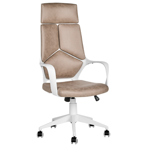 Beliani Office Chair Beige and White Fabric Swivel Desk Computer Adjustable Seat Reclining Backrest Material:Polyester Size:64x116-126x64