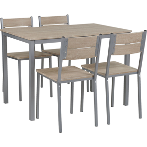 Beliani Dining Set Light Wood Top Grey Steel Legs Rectangular Table 110 x 70 cm 4 Chairs Modern Material:MDF Size:xx