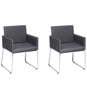 Beliani Set of 2 Dining Chairs Dark Grey Fabric Chromed Metal Legs Modern Material:Polyester Size:58x81x54