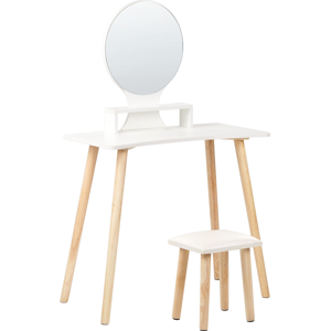 Beliani Dressing Table Set White Manufactured Wood Top Wooden Legs Round Mirror  Material:Particle Board Size:40x127x80