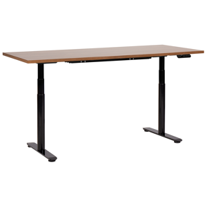 Beliani Electrically Adjustable Desk Dark Wood Tabletop Black Steel Frame 180 x 72 cm Sit and Stand Round Feet Modern Design  Material:Particle Board Size:72x67-132x180