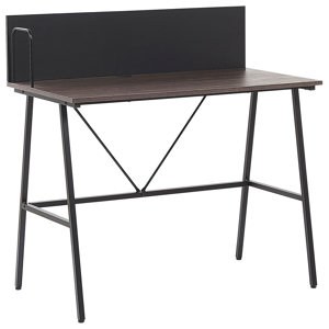 Beliani Home Office Desk Dark Wood Top 100 x 50 cm with Black Powder Coated Metal Frame Material:Chipboard Size:52x100x100