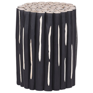 Beliani Bedside Table Light Wood with Black Branch Teak Wood 30 x 30 x 40 cm Footstool Rustic Material:Teak Wood Size:30x40x30