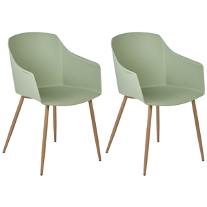 Beliani Set of 2 Dining Chairs Plastic Light Green Minimalist Design Armrests Living Room Kitchen Furniture Material:Synthetic Material Size:51x83x57