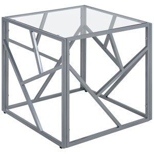 Beliani Side Table Transparent Glass Top Silver Metal Frame Cube 50 x 50 cm Glam Modern Material:Glass Size:x50x50