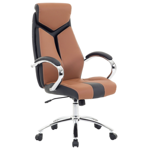 Beliani Office Chair Brown and Black Faux Leather Swivel Desk Computer Adjustable Material:Polyester Size:72x115-125x63