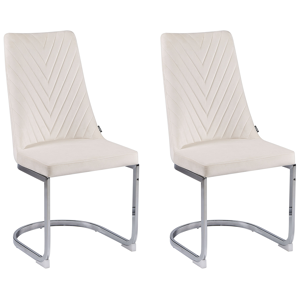 Beliani Set of 2 Dining Chairs Off-White Velvet Armless High Back Cantilever Chair Living Room  Material:Velvet Size:58x96x46