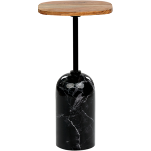 Beliani Side Table Light Wood and Black Metal Base Acacia Wood Top Round Marble Effect Geometric Shape Modern End Table Material:Iron Size:x59x30