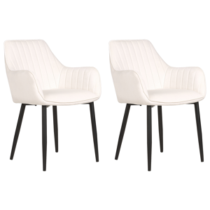 Beliani Set of 2 Dining Chairs Off-White Velvet Armrests Black Metal Legs Retro Glam Material:Velvet Size:61x84x60