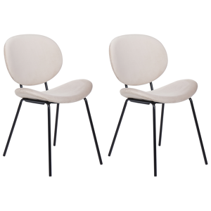 Beliani Set of 2 Dining Chairs Light Beige Velvet  Leg Caps  Black Iron Legs Contemporary Retro Design Dining Room Seating Material:Velvet Size:52x80x50