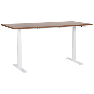 Beliani Electrically Adjustable Desk Dark Wood Tabletop White Steel Frame 180 x 72 cm Sit and Stand Square Feet Modern Design  Material:Particle Board Size:72x63-128x180