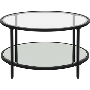 Beliani Coffee Table Black Tempered Glass Iron ø 70 cm with Mirrored Shelf Round Glam Modern Living Room Furniture Material:Tempered Glass Size:x40x70