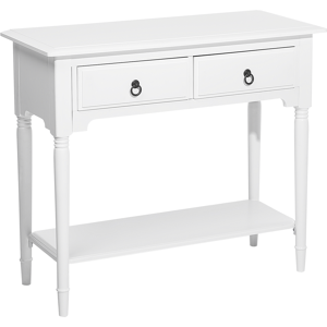 Beliani Console Table White 2 Drawers Hallway Furniture 79 cm Retro Design Material:MDF Size:38x79x91