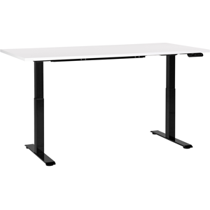 Beliani Electrically Adjustable Desk White Tabletop Black Steel Frame 160 x 72 cm Sit and Stand Square Feet Modern Design  Material:Particle Board Size:72x63-128x160