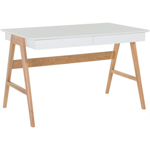 Beliani Office Desk White 120 x 75 cm Lacquered Top 2 Drawers Scandinavian Material:MDF Size:70x75x120