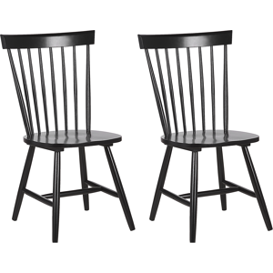 Beliani Set of 2 Dining Chairs Black Rubberwood Rustic Vintage High Spindle Back Painted Living Room Material:Rubberwood Size:43x92x51