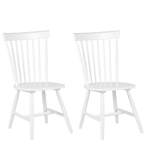 Beliani Set of 2 Dining Chairs White Rubberwood Rustic Vintage High Spindle Back Painted Living Room Material:Rubberwood Size:46x92x51