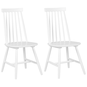 Beliani Set of 2 Dining Chairs White Solid Wood Spindle Backrest Kitchen Chair Material:Rubberwood Size:44x93x44