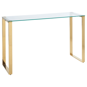 Beliani Console Table Transparent Glass Top Gold Stainless Steel Frame 75 x 40 cm Glam Modern Living Room Bedroom Hallway Material:Tempered Glass Size:40x75x120
