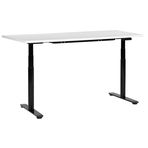 Beliani Electrically Adjustable Desk White Tabletop Black Steel Frame 160 x 72 cm Sit and Stand Round Feet Modern Design  Material:Particle Board Size:72x67-132x160