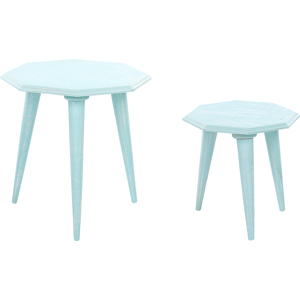 Beliani Set of 2 Nesting Side Tables Blue Distressed Mango Wood MDF Round Modern End Side Tables for Living Room Retro Vintage Design Material:MDF Size:xx