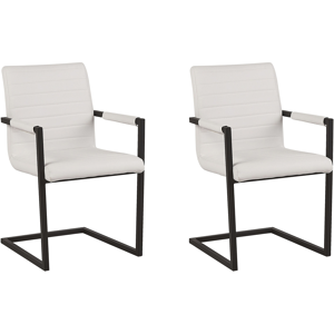 Beliani Set of 2 Cantilever Chairs Faux Leather Off-White Upholstered Chairs Modern Retro Dining Room Conference Room  Material:Faux Leather Size:54x87x52