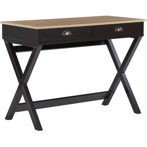 Beliani Home Office Desk Black and Light Wood 103 x 50 cm with Drawers Cross Legs Material:Particle Board Size:50x76x103