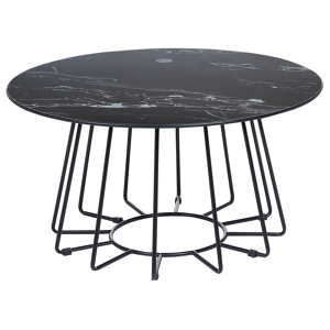Beliani Coffee Table Black Tabletop Metal Base Marble Finish Glamorous Design  Material:Tempered Glass Size:x40x80