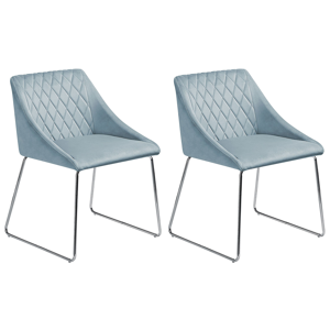 Beliani Set of 2 Dining Chairs Light Blue Velvet Fabric Chromed Metal Legs Modern Style Material:Velvet Size:57x79x55