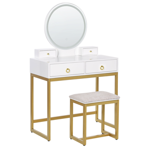 Beliani Dressing Table White and Gold MDF 4 Drawers LED Mirror Stool Living Room Furniture Glam Design Material:MDF Size:40x132x80