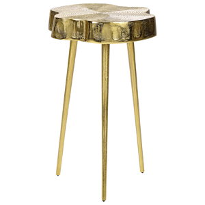 Beliani Side Table Gold Metal 30 x 30 x 50 cm Accent End Table Wood Effect Gloss Glam Living Room Material:Aluminium Size:x50x30