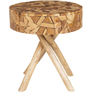 Beliani Side Table Dark Wood Teak 50 x 50 x 50 cm Rustic Material:Teak Wood Size:x50x50