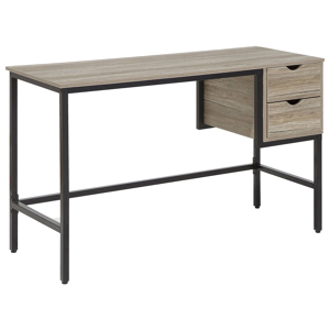 Beliani Office Desk Dark Wood and Black 120 x 48 cm 2 Drawers Industrial Material:MDF Size:48x76x120