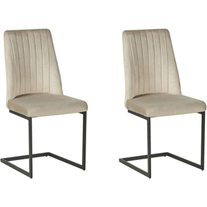 Beliani Set of 2 Dining Chairs Taupe Velvet Upholstered Seat High Back Cantilever Conference Room Material:Velvet Size:50x95x47