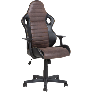 Beliani Office Chair Black with Brown Faux Leather Swivel Adjustable Height Material:Faux Leather Size:61x113-121x61