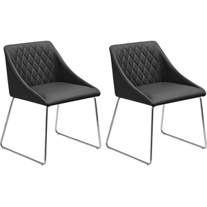 Beliani Set of 2 Dining Chairs Black Fabric Chromed Metal Legs Modern Material:Faux Leather Size:55x79x57