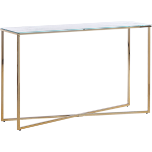 Beliani Console Table White Gold Tempered Glass Steel Marble Effect Glam Modern Living Room Bedroom Hallway Material:Tempered Glass Size:x76x35