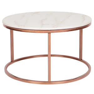Beliani Coffee Table Beige with Copper Legs ø 70 cm Marble Effect Round Modern Material:Stainless Steel Size:x43x70