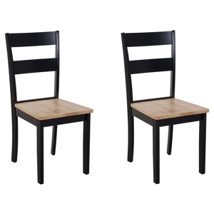 Beliani Set of 2 Dining Chairs Black and Light Rubberwood Slat Back Cottage Style Material:Rubberwood Size:43x89x45