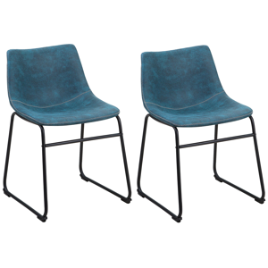 Beliani Set of 2 Dining Chairs Blue Fabric Upholstery Black Legs Rustic Retro Style Material:Polyester Size:44x74x45