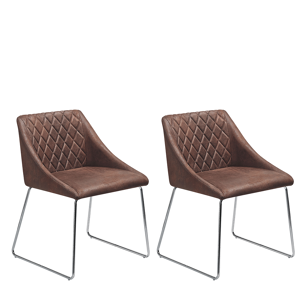 Beliani Set of 2 Dining Chairs Brown Fabric Chromed Metal Legs Modern Material:Faux Leather Size:57x79x55