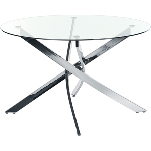 Beliani Dining Table Silver Tempered Glass Top Round  ⌀120 cm  4 Person Capacity Modern Design Material:Tempered Glass Size:x75x120