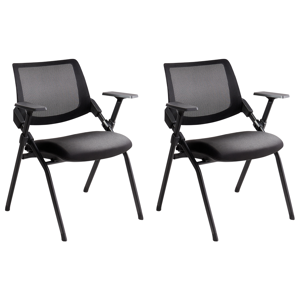 Beliani Set of 2 Chairs Black Armrests Leg Caps Iron Legs Conference Chairs Contemporary Modern Scandinavian Design Dining Room Seating Material:Polyester Size:51x76x49