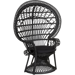 Beliani Peacock Chair Black Rattan 150 x 68 cm Wicker Indoor Outdoor Seat Pillow High Back Material:Rattan Size:50x150x120