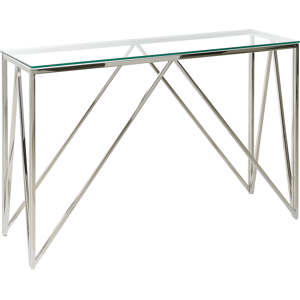 Beliani Console Table Silver Tempered Glass Stainless Steel 120 x 40 cm Rectangular Glam Modern Living Room Bedroom Hallway Material:Tempered Glass Size:40x78x120